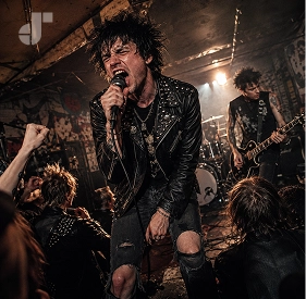 A chaotic mosh pit at an underground punk rock show