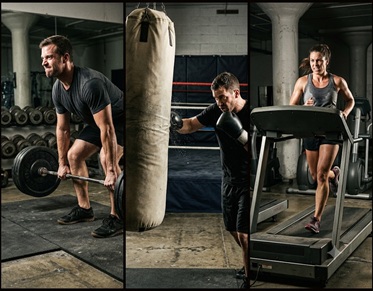 Heavy kettlebells in a dark gym setting