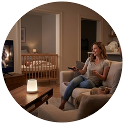 Parents relaxing and watching TV while the baby sleeps in the next room