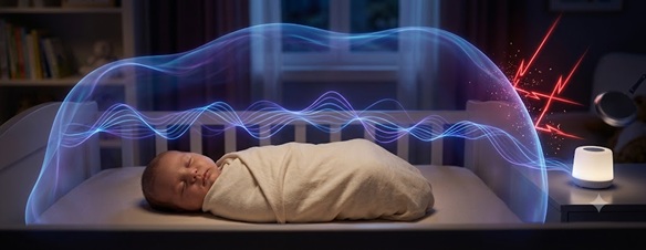 Soundwaves acting as a protective bubble around a sleeping infant
