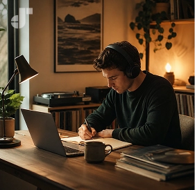A moody, neon-lit workspace setup featuring a Lo-Fi hip hop aesthetic