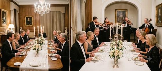An elegant dinner table setting with fine wine and candlelight