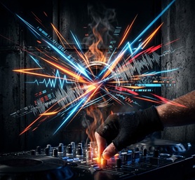 A gritty warehouse rave with intense strobe lighting