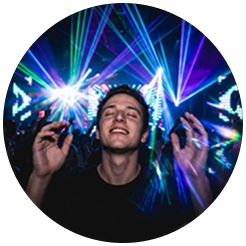 A person dancing with a relieved, ecstatic expression