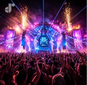 Lasers cutting through smoke at a massive EDM mainstage