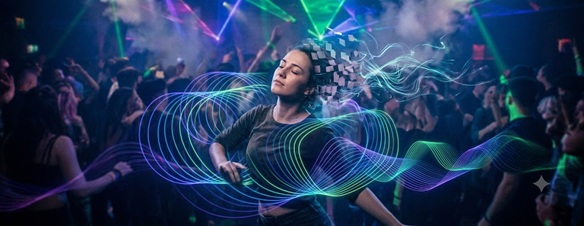 A dancer with eyes closed, completely lost in the rhythm