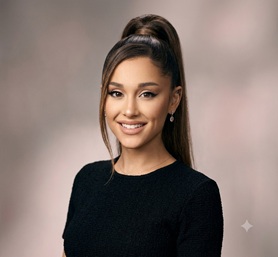 Ariana Grande in a festive holiday music video outfit