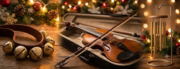 Close up of festive sleigh bells being played