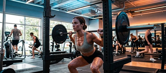 A person running on a treadmill with headphones