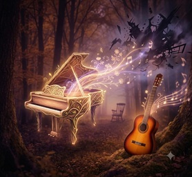 A soft acoustic guitar resting against a nursery wall