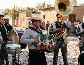An accordion and a tuba representing Norteño music