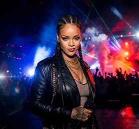 Rihanna performing with massive stage lights