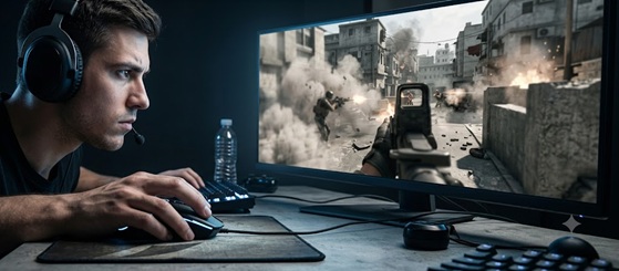 A glowing RGB mechanical keyboard and gaming setup