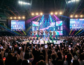 A vibrant K-Pop idol stage concept