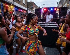 A vibrant and energetic dancehall party