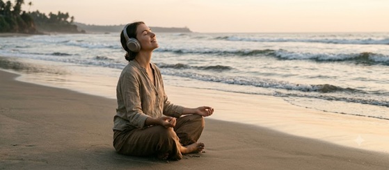 A person meditating and feeling relaxed