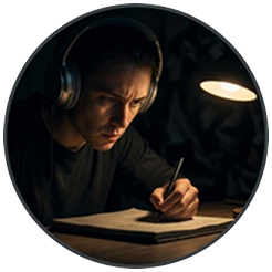A person reading a horror novel by candlelight