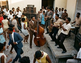 Vintage record player spinning a Jamaican vinyl