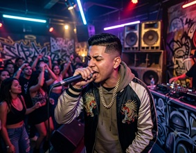 A vibrant, high-energy party with Latin aesthetics