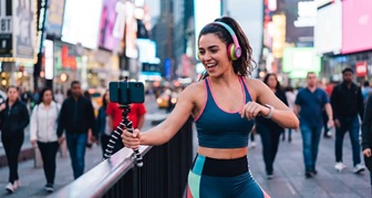 Neon smartphone displaying viral music streaming charts